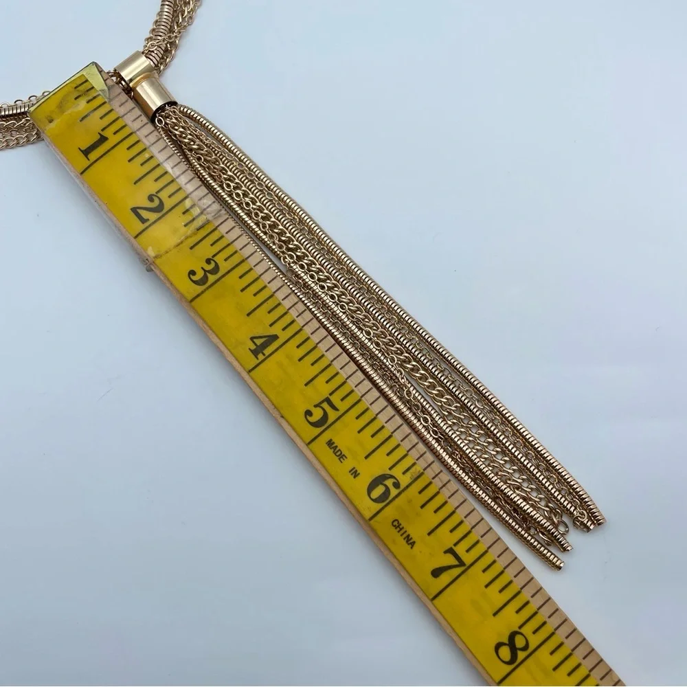 INC Gold Tone Multi-Strand Chain Tassel Necklace NWT 31” Long